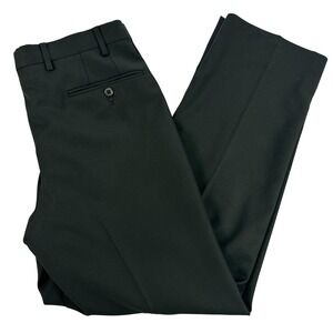 Zanella Devon Dress Pants Mens 32x30 Black Wool Flat Front Classic Italy Office